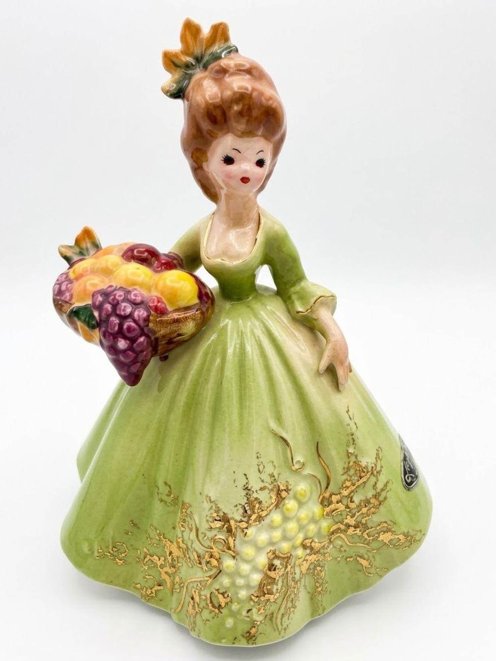 Vintage Josef Originals "Autumn" Four Seasons Figurine Green Dress Grapes 5.75"
